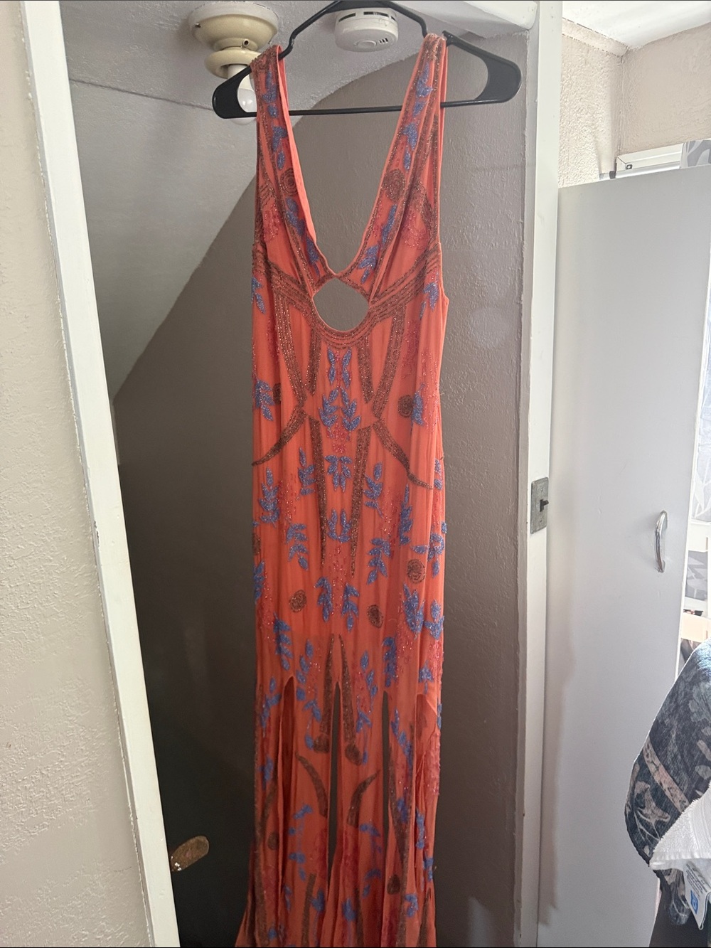 Free People Coral Maxi Dress with Blue Embroidery - Picture 3 of 4